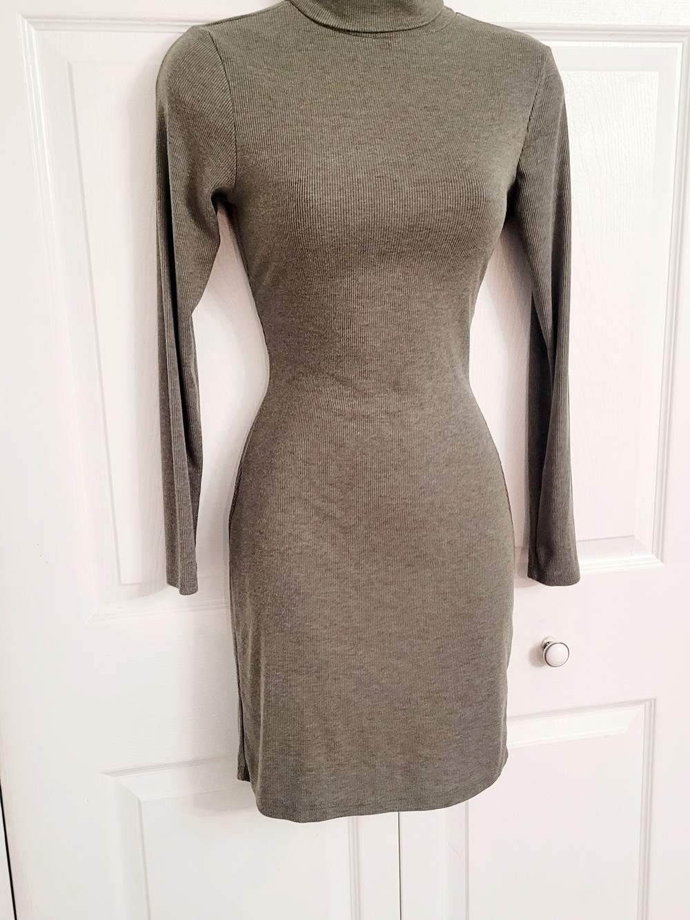 Olive Green Long Sleeve Turtleneck Bodycon Dress Sexy Small